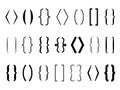 Text brackets. Curly braces, square and corner parentheses. Bracket punctuation shapes for messages. Vector calligraphy