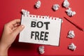 Text caption presenting Bot Free. Word for a computer program that works automatically Internet robots Writing Notes And Royalty Free Stock Photo