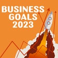 Text caption presenting Business Goals 2023. Business concept Advanced Capabilities Timely Expectations Goals