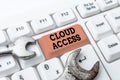 Text caption presenting Cloud Access. Word Written on Software tool between the organization and the provider Upgrading