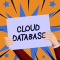 Text caption presenting Cloud Database. Concept meaning optimized or built for a virtualized computing environment Hands