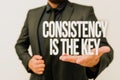 Text sign showing Consistency Is The Key. Word for by Breaking Bad Habits and Forming Good Ones Presenting New Plans And