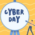 Text sign showing Cyber Day. Business concept marketing term for the Monday after the Thanksgiving in the US Man Royalty Free Stock Photo