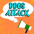 Text caption presenting Ddos Attack. Business approach perpetrator seeks to make network resource unavailable