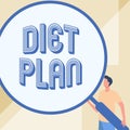 Text caption presenting Diet Plan. Business overview detailed proposal for doing or achieving a heathy eating habit