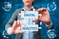 Sign displaying Digital Analytics. Business showcase the analysis of qualitative and quantitative data Business Woman