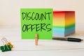 Sign displaying Discount Offers. Business idea amount or percentage deducted from the normal selling price Blank Sticky