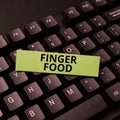 Text caption presenting Finger Food. Business showcase products and digestives that is to be held with the fingers for