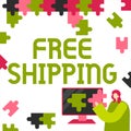 Text showing inspiration Free Shipping. Business showcase Freight Cargo Consignment Lading Payload Dispatch Cartage Lady