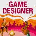 Text caption presenting Game Designer. Business idea Campaigner Pixel Scripting Programmers Consoles 3D Graphics Father