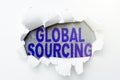 Text caption presenting Global Sourcing. Word for practice of sourcing from the global market for goods Thinking New