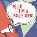 Text caption presenting Hello I'M A Change Agent. Business overview someone or something that brings about, or helps Royalty Free Stock Photo