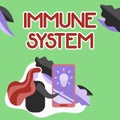 Text caption presenting Immune System. Business approach host defense system comprising many biological structures Lady