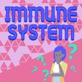 Text caption presenting Immune System. Concept meaning a bodily system that protects the body from foreign substances