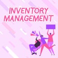 Text caption presenting Inventory Management. Concept meaning Overseeing Controlling Storage of Stocks and Prices Woman