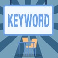 Text caption presenting Keyword. Business overview word which acts as the key to a code Concept of great significance