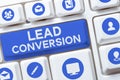 Text caption presenting Lead Conversion. Concept meaning Process of turning a lead into an opportunity or a deal Royalty Free Stock Photo