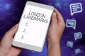 Handwriting text London Landmarks. Internet Concept most iconic landmarks and mustsee London attractions