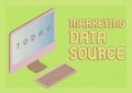 Sign displaying Marketing Data Source. Word Written on connection set up to a database from a server Royalty Free Stock Photo