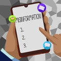 Hand writing sign Misinformation. Business showcase false data, in particular, intended intentionally to deceive Royalty Free Stock Photo