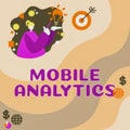 Text caption presenting Mobile Analytics. Concept meaning studies the behavior of mobile website visitors and users