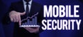 Text caption presenting Mobile SecurityProtection of mobile phone from threats and vulnerabilities. Business approach Royalty Free Stock Photo