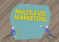 Text caption presenting Multilevel Marketing. Business idea marketing strategy for the sale of products or services Two