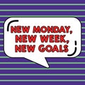 Text caption presenting New Monday, New Week, New Goals. Word for goodbye weekend starting fresh goals targets