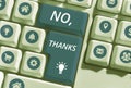 Text caption presenting No, Thanks. Business idea Answering question using these words to show acception or rejection Royalty Free Stock Photo
