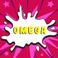 Text caption presenting Omega. Concept meaning Class of essential fatty acids Lower the levels of cholesterol and LDL