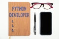 Text caption presenting Python Developer. Business showcase responsible for writing serverside web application logic Royalty Free Stock Photo