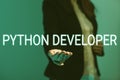 Writing displaying text Python Developer. Business showcase responsible for writing serverside web application logic Royalty Free Stock Photo