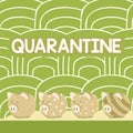 Text caption presenting Quarantine. Business approach restraint upon the activities of person or the transport of goods