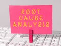 Text caption presenting Root Cause Analysis. Business overview Method of Problem Solving Identify Fault or Problem Royalty Free Stock Photo