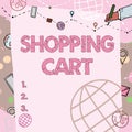 Writing displaying text Shopping Cart. Business approach Case Trolley Carrying Groceries and Merchandise Plain