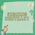 Text caption presenting Signing Contract. Word Written on keeping the website secure updated running and bugfree