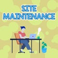 Text caption presenting Site Maintenance. Business concept keeping the website secure updated running and bugfree Woman