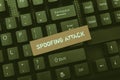 Text caption presenting Spoofing Attack. Word Written on impersonation of a user, device or client on the Internet