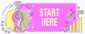 Text caption presenting Start Here. Concept meaning telling someone this is beginning point to go from to destination Royalty Free Stock Photo