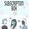 Text caption presenting Subscription Box. Word for button if you clicked on will get news or videos about site Happy