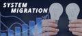 Writing displaying text System Migration. Word Written on moving from the use of one operating environment to another Royalty Free Stock Photo