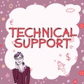 Text caption presenting Technical Support. Word Written on a service provided by a hardware or software company Three