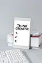 Text caption presenting Think CreativeThe ability to perceive patterns that are not obvious. Concept meaning The ability Royalty Free Stock Photo