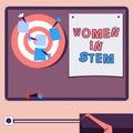 Hand writing sign Women In Stem. Business concept Science Technology Engineering Mathematics Scientist Research