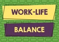 Text caption presenting Work Life Balance. Word for Division of time between working or family and leisure Frame