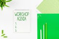 Text caption presenting Workshop Agenda. Word Written on helps you to ensure that your workshop stays on schedule