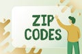 Text caption presenting Zip Codes. Business idea numbers added to a postal address to assist the sorting of mail Royalty Free Stock Photo
