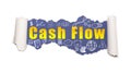 The text cash flow behind torn white paper