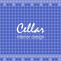 Text Cellar interior design. Tile design. Viloet blue square tiles with decor. Royalty Free Stock Photo