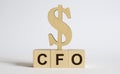 Text CFO on the wood cube block, stock investment concept